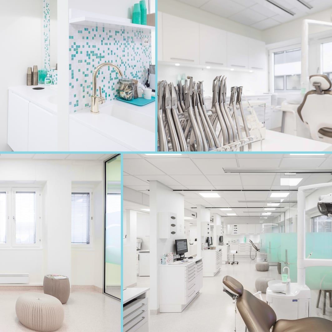 Collage av bilder fra tannklinikk